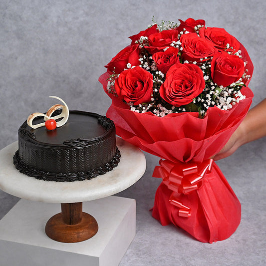 Red Rose and Truffle Cake Combo