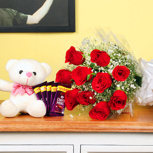 Red Rose, Chocolate and Teddy Combo